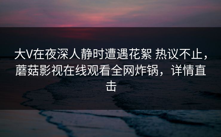 大V在夜深人静时遭遇花絮 热议不止，蘑菇影视在线观看全网炸锅，详情直击